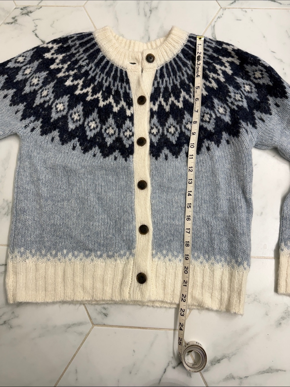 Alex Mill Light Blue & Cream Fair Isle Wool Cardigan - Picture 4 of 5